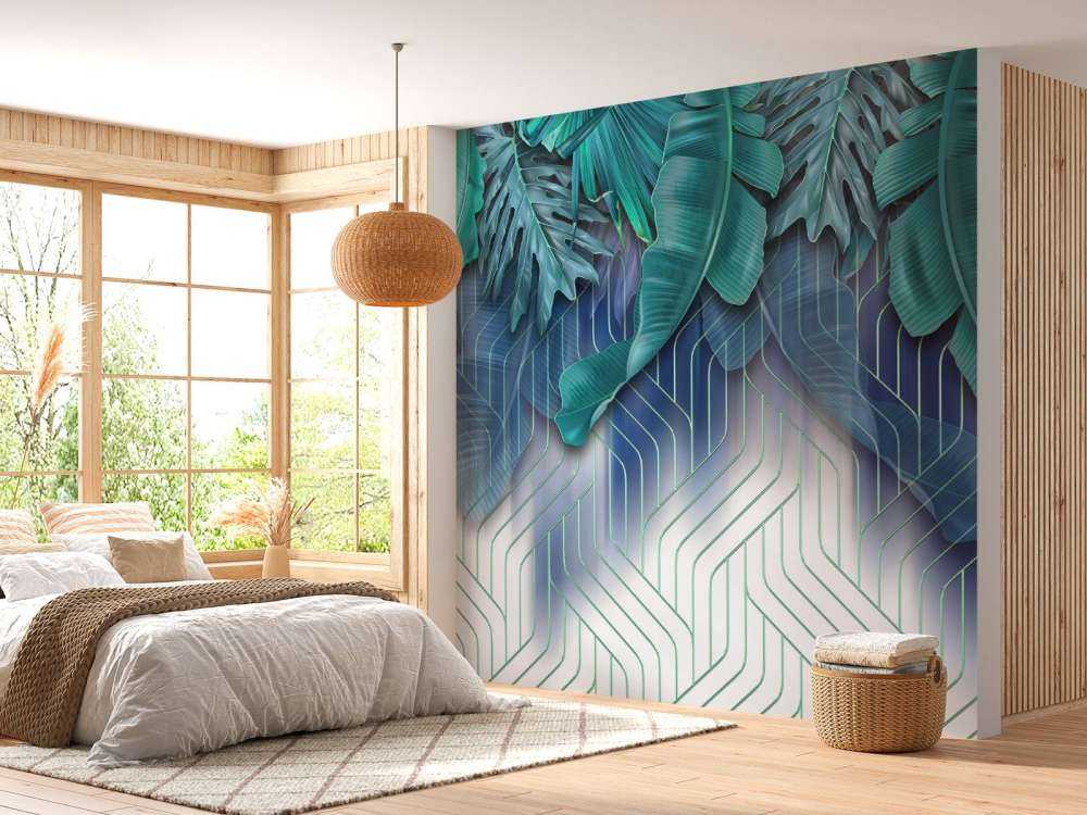 Zielone liście i graficzne zielone linie