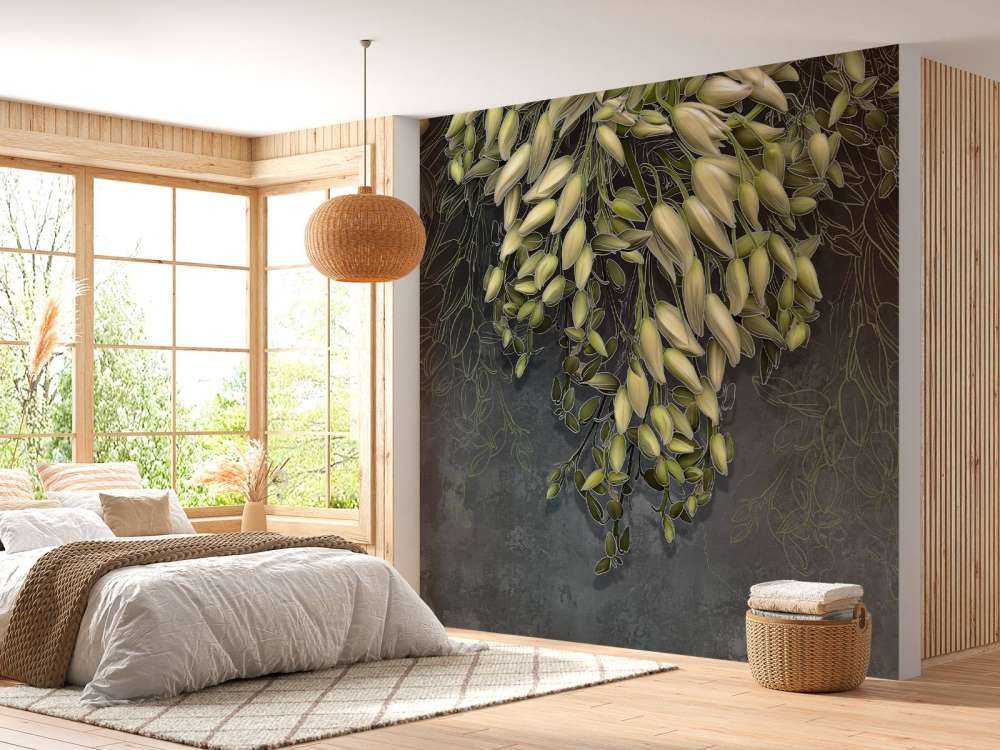 Białe kielichy na ciemnoszarej, betonowej strukturze