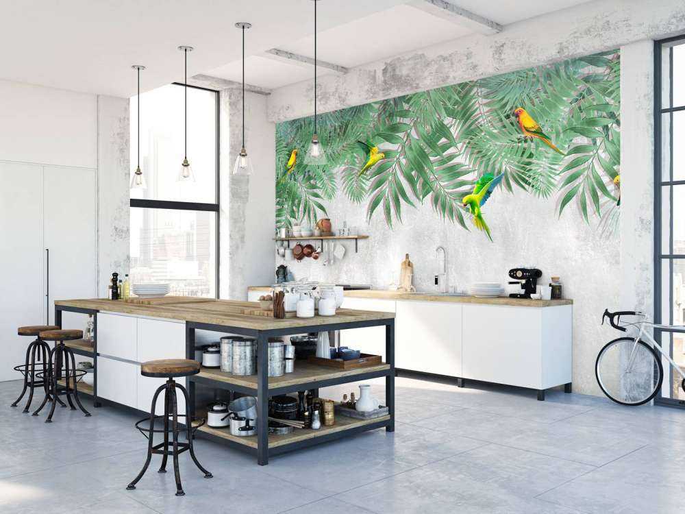 Tropikalne liście i papużki nierozłączki