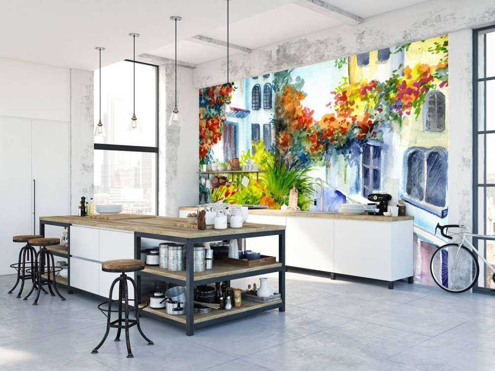 Akwarelowe kwiaty i budynki