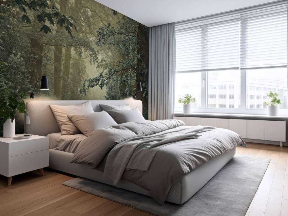 Ścieżka przez las z mgłą