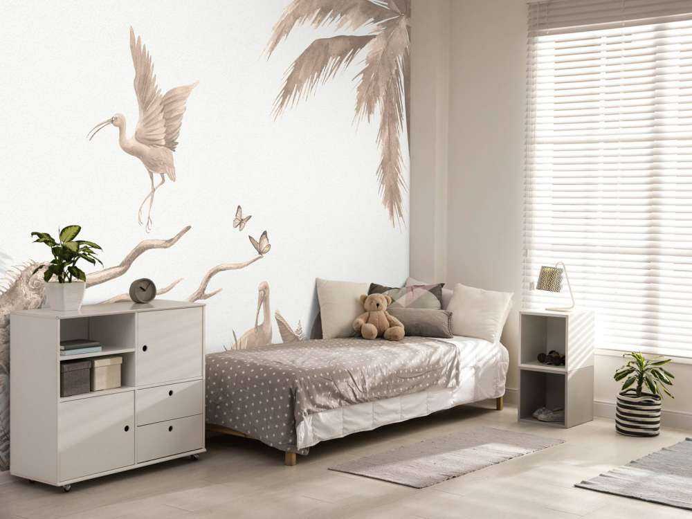 Gałązka z motywem zwierząt z dżungli w kolorze taupe