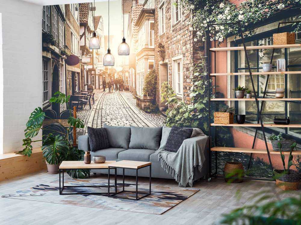 Zachód słońca na starej ulicy