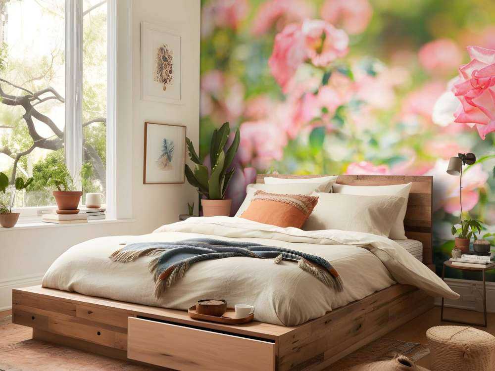 Jasnoróżowy krzew róży