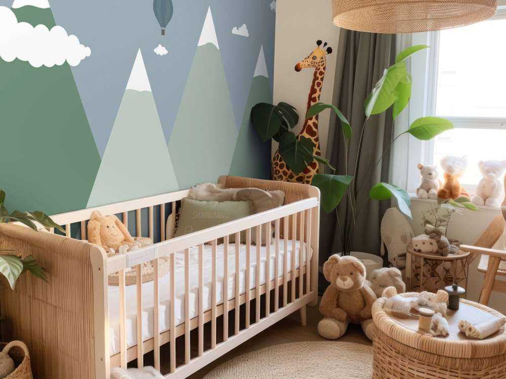 Górski krajobraz z balonami na gorące powietrze