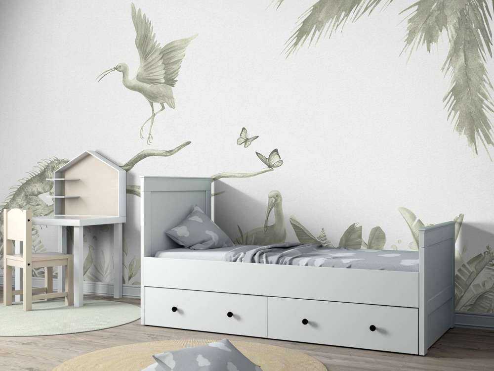 Gałąź ze zwierzętami z dżungli w kolorze zielonym