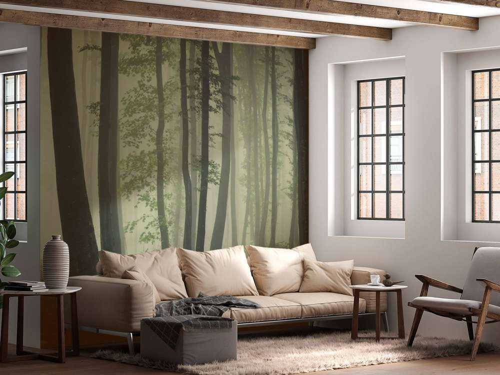 Mgła w zielonym lesie