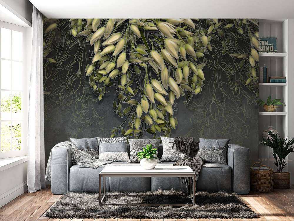 Białe kielichy na ciemnoszarej, betonowej strukturze