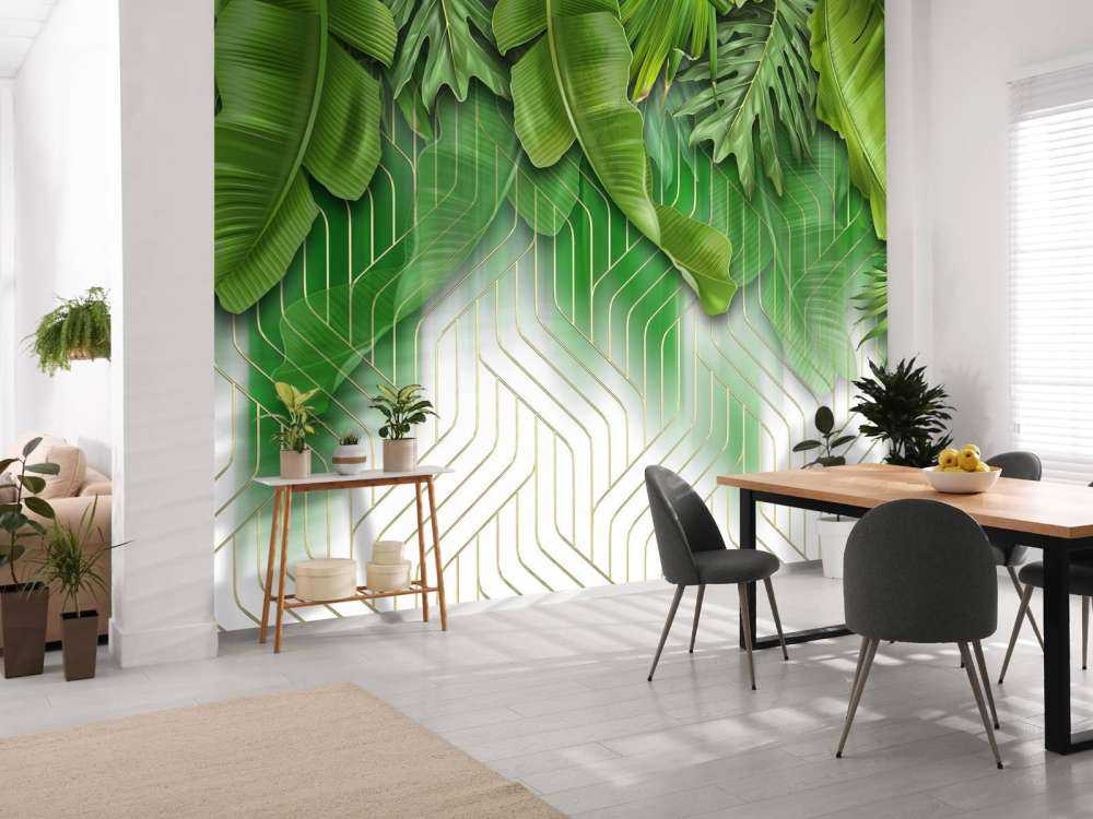 Efekt złotych linii z zielonymi liśćmi