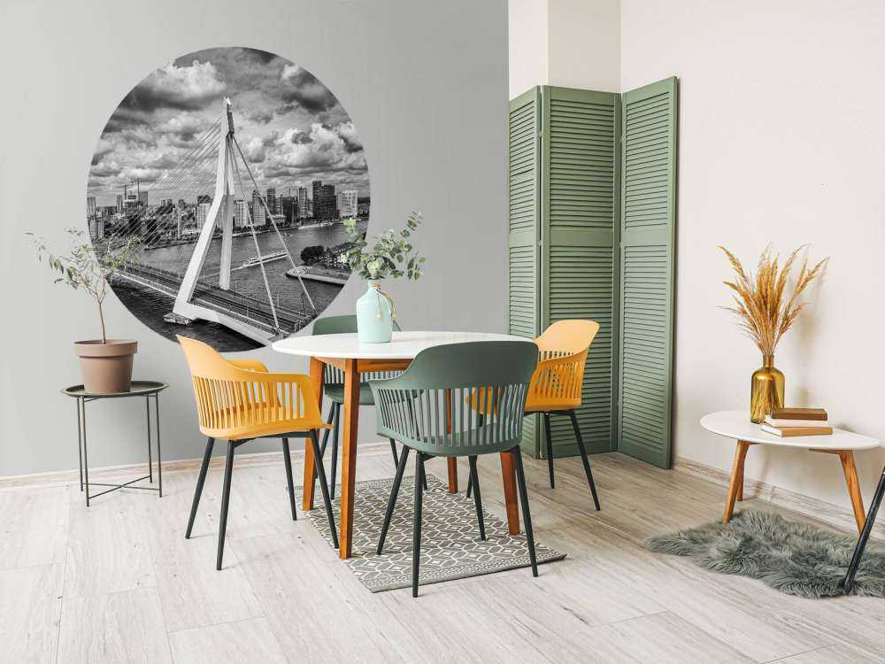 Centrum Rotterdamu z dużej wysokości w czerni i bieli 