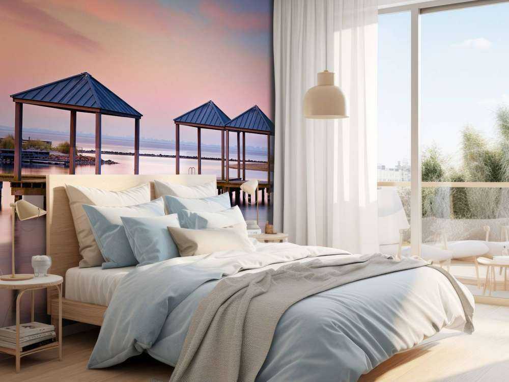 Molo do pływania o wschodzie słońca