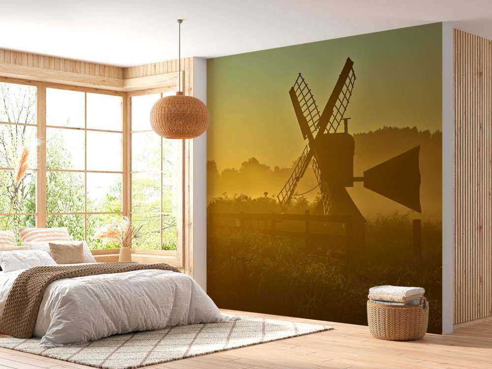 Młyn łąkowy o wschodzie słońca