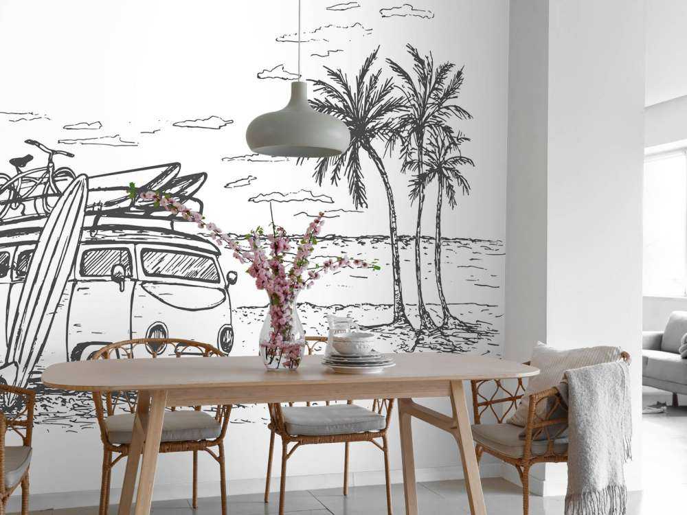 Czarny i biały rysunek plaży