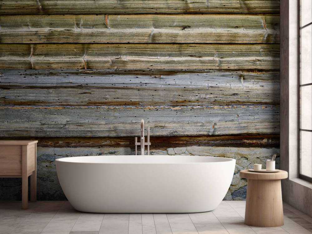 Drewno na kamiennej ścianie