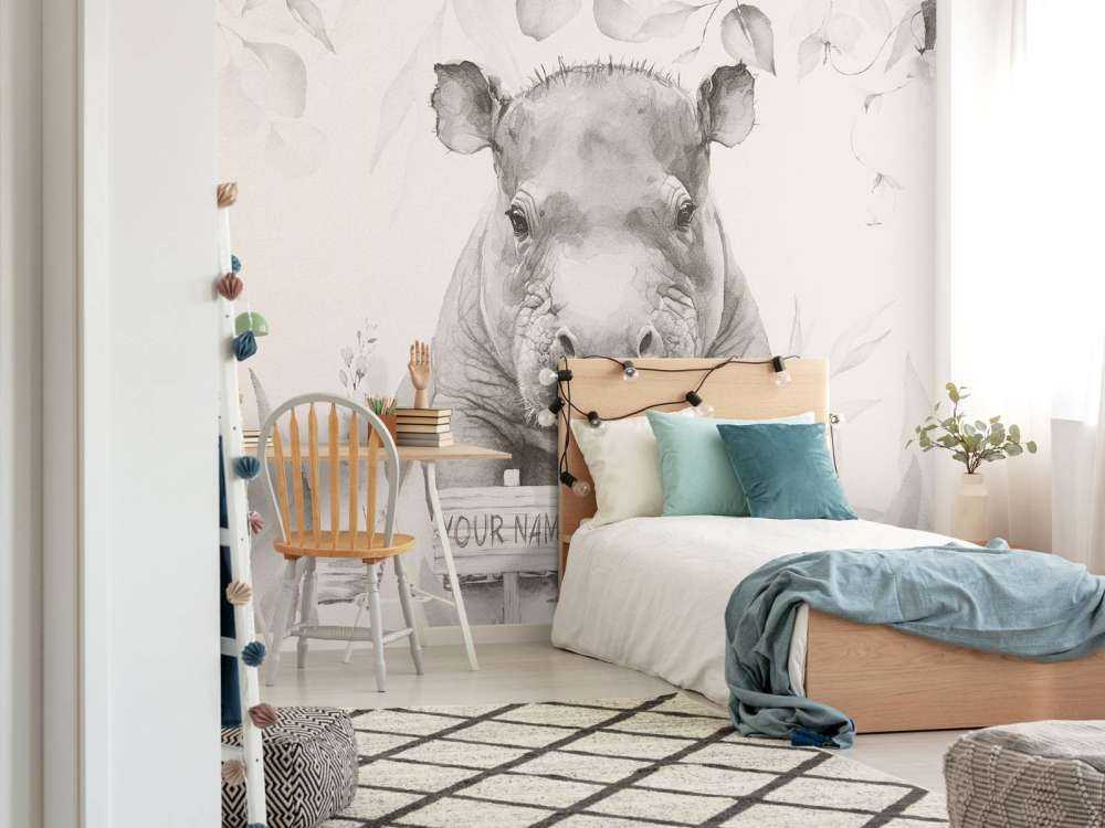 Mały hipopotam w beżowej dżungli