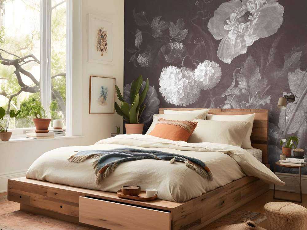 Barokowe kwiaty - martwa natura - ciemna sepia