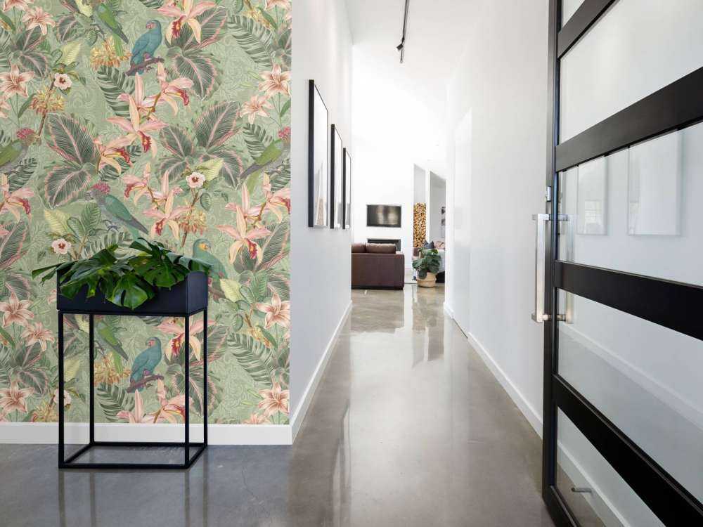 Ptaki i papugi tropikalnej dżungli - szałwiowa zieleń