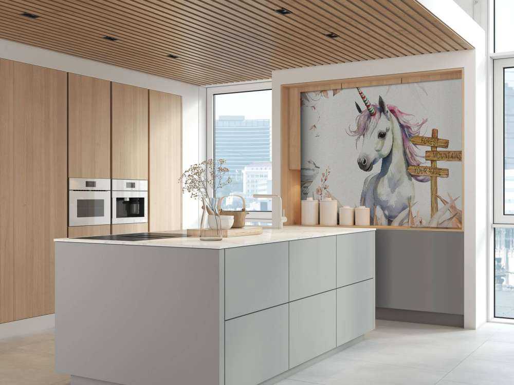 Mały jednorożec z roślinami taupe