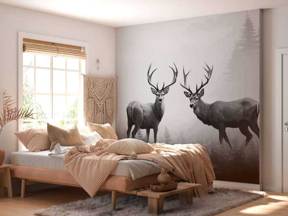 Symetria jelenia mglistego lasu