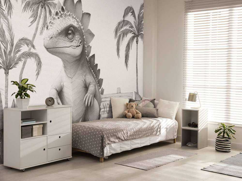 Młody stegozaur w beżowej dżungli