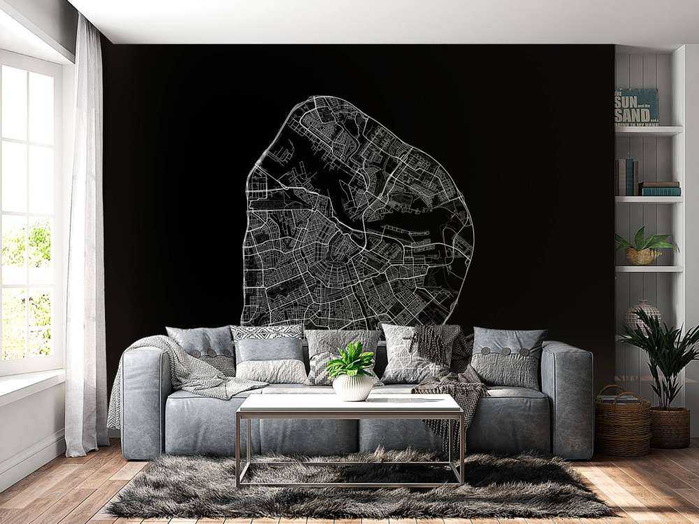 Mapa Amsterdamu, czarna