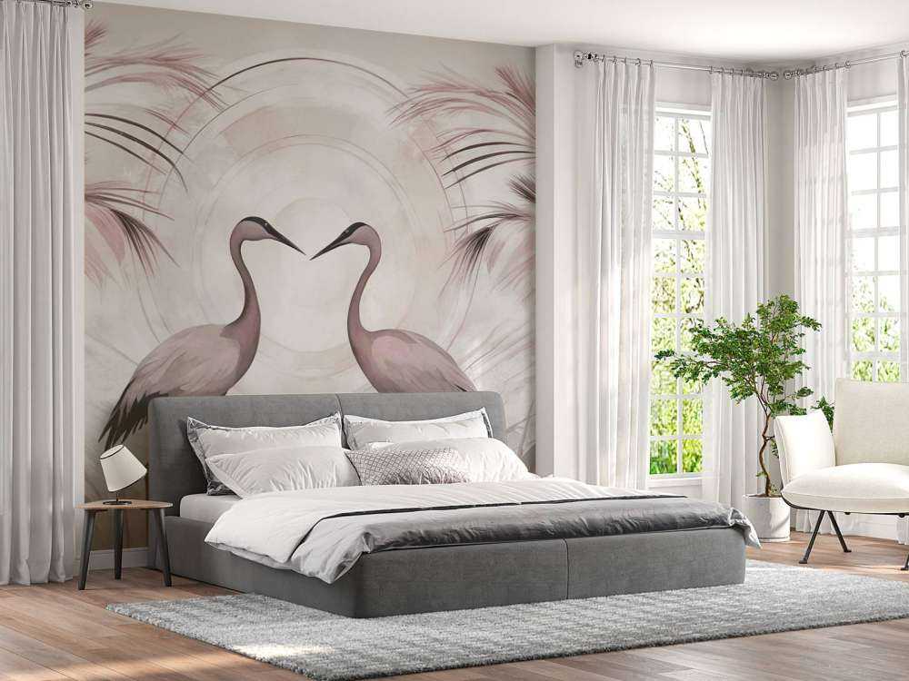 Żurawie o zachodzie słońca różowego