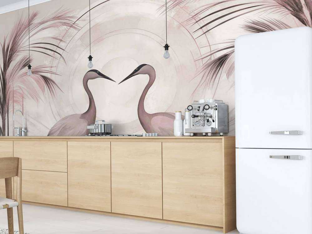 Żurawie o zachodzie słońca różowego