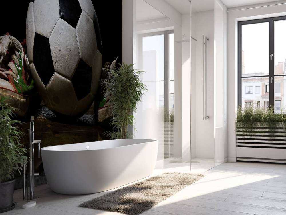 Piłka nożna pomiędzy dwoma trampkami