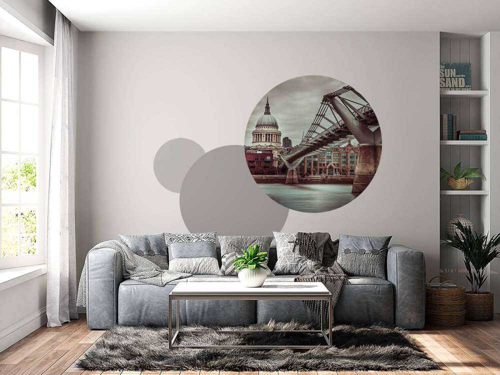 View of St Paul's Cathedral and Millennium Bridge from river thames, London, UK