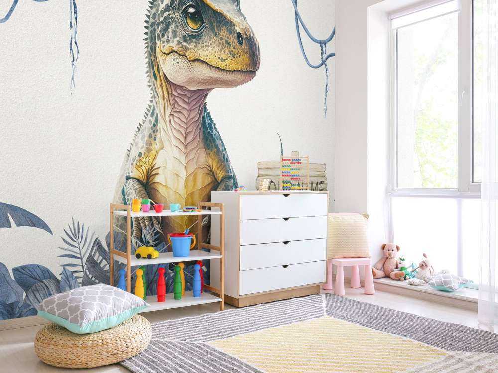 Młody t-rex w niebieskiej dżungli