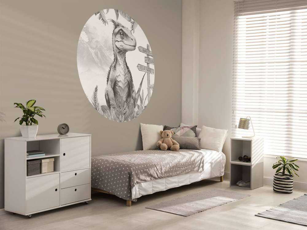 Młody velociraptor w beżowej dżungli