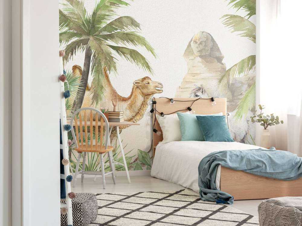 Wielbłąd i alpaka na pustyni