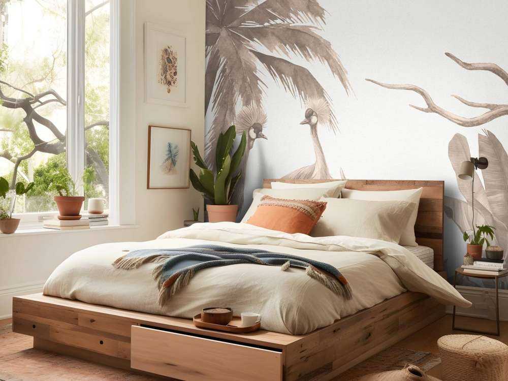 Dżungla z żurawiami w kolorze Taupe