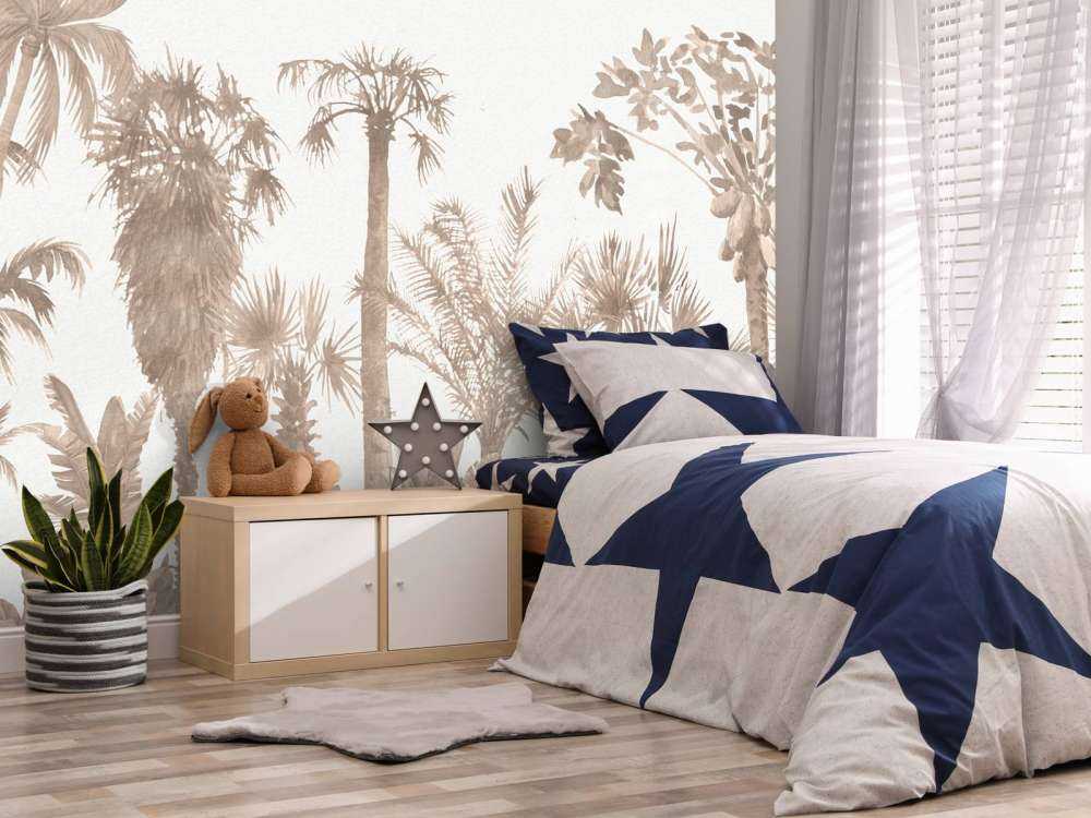 Motyw dżungli w kolorze taupe