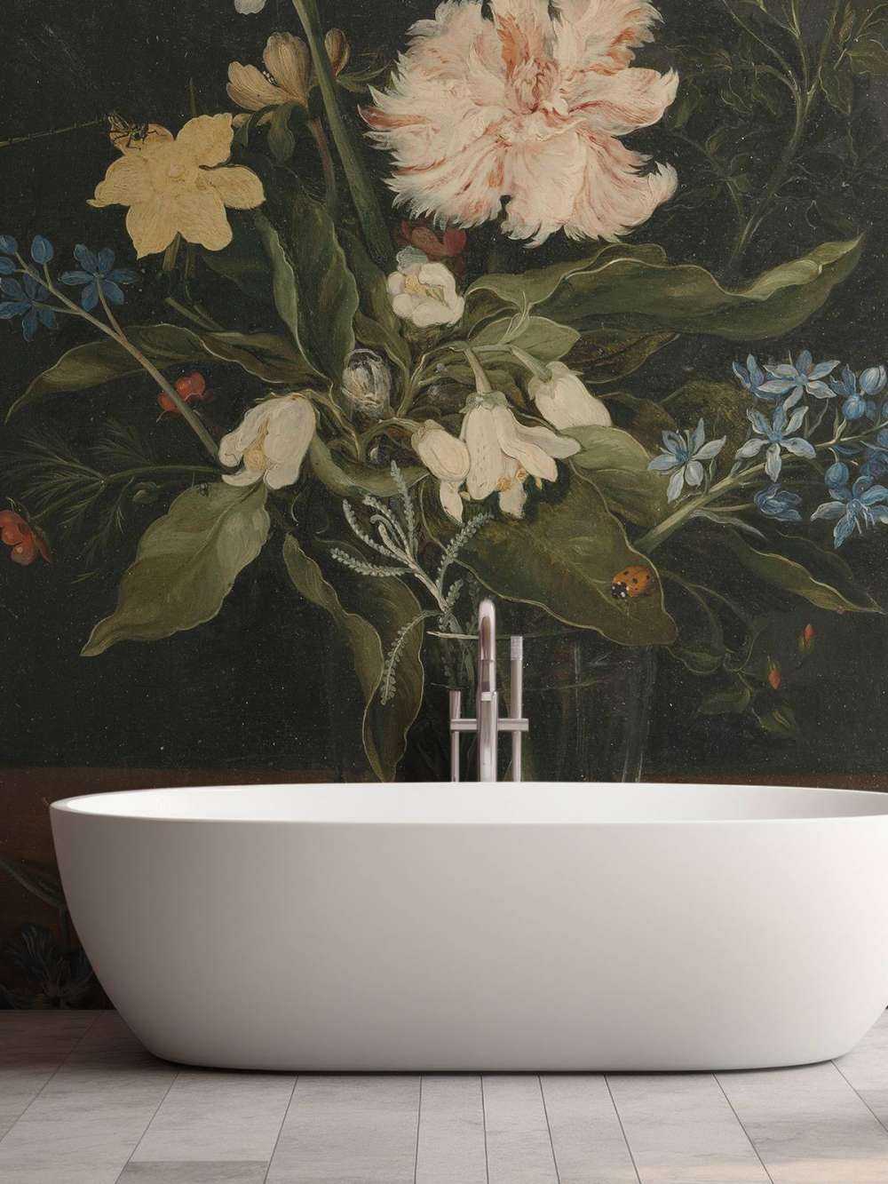 Martwa natura z kwiatami w szklance.