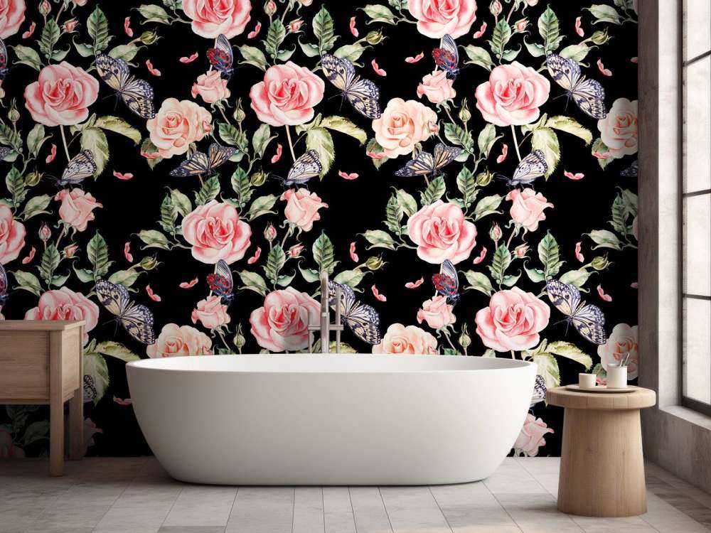 Kwiaty i motyle w akwareli.