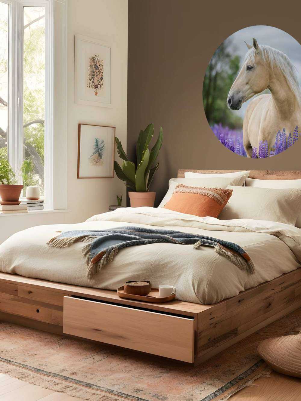 Koń między lawendą