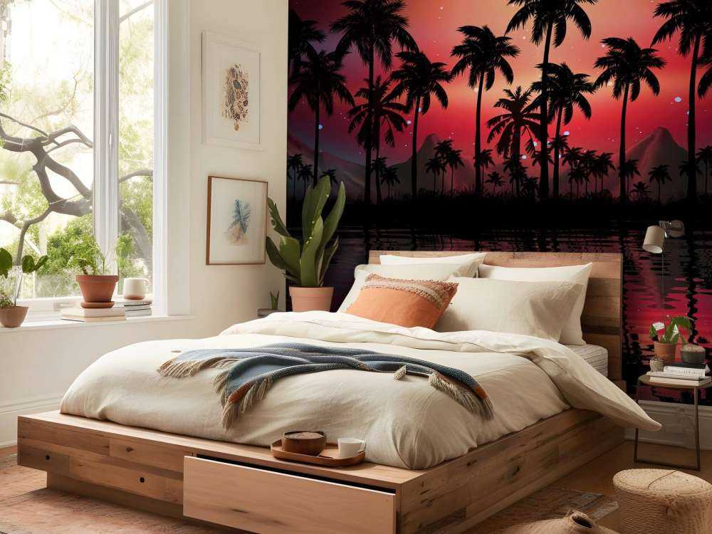 Palmy na czerwonym niebie