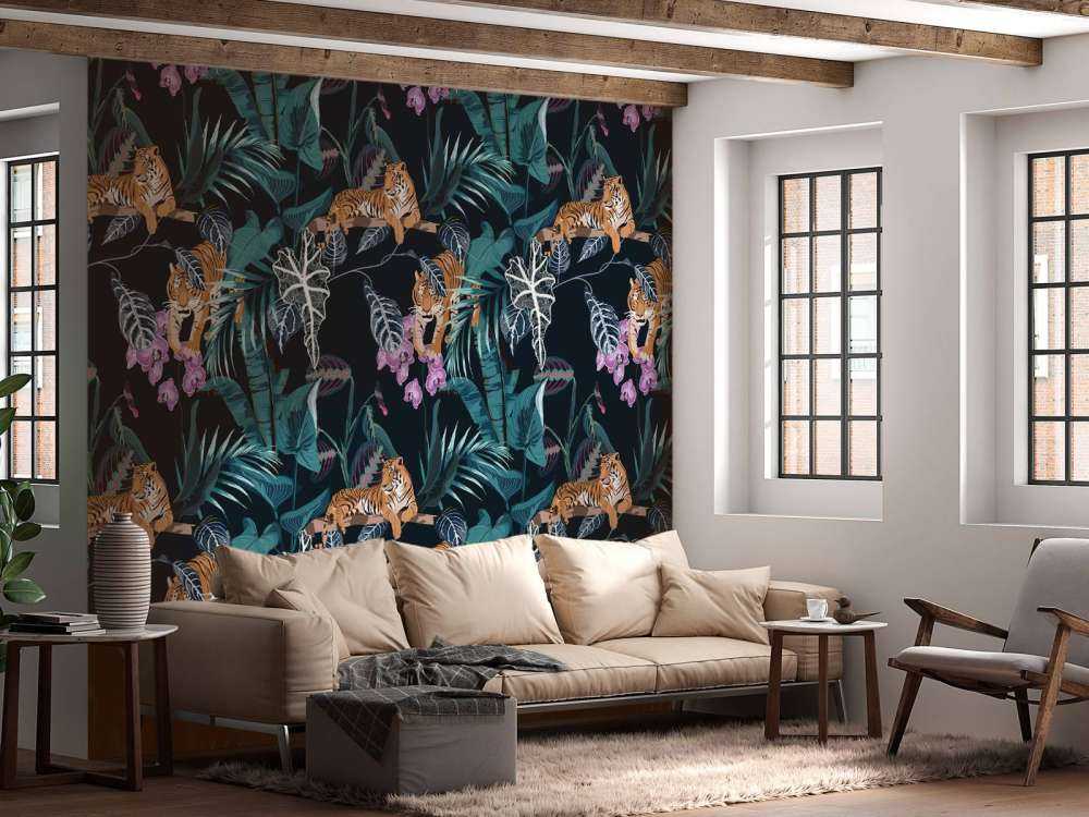 Tygrysy, liście i kwiaty