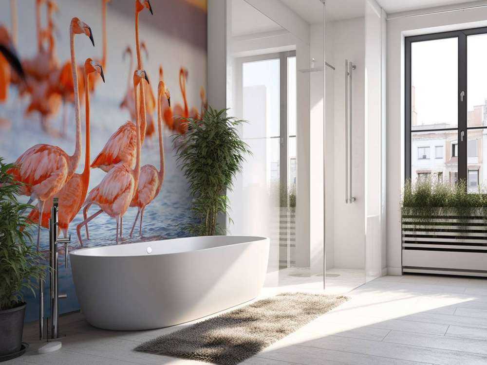 Gapiące się flamingi