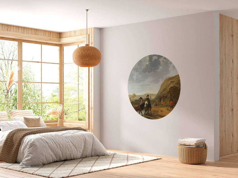 Krajobraz rzeczny z jeźdźcami