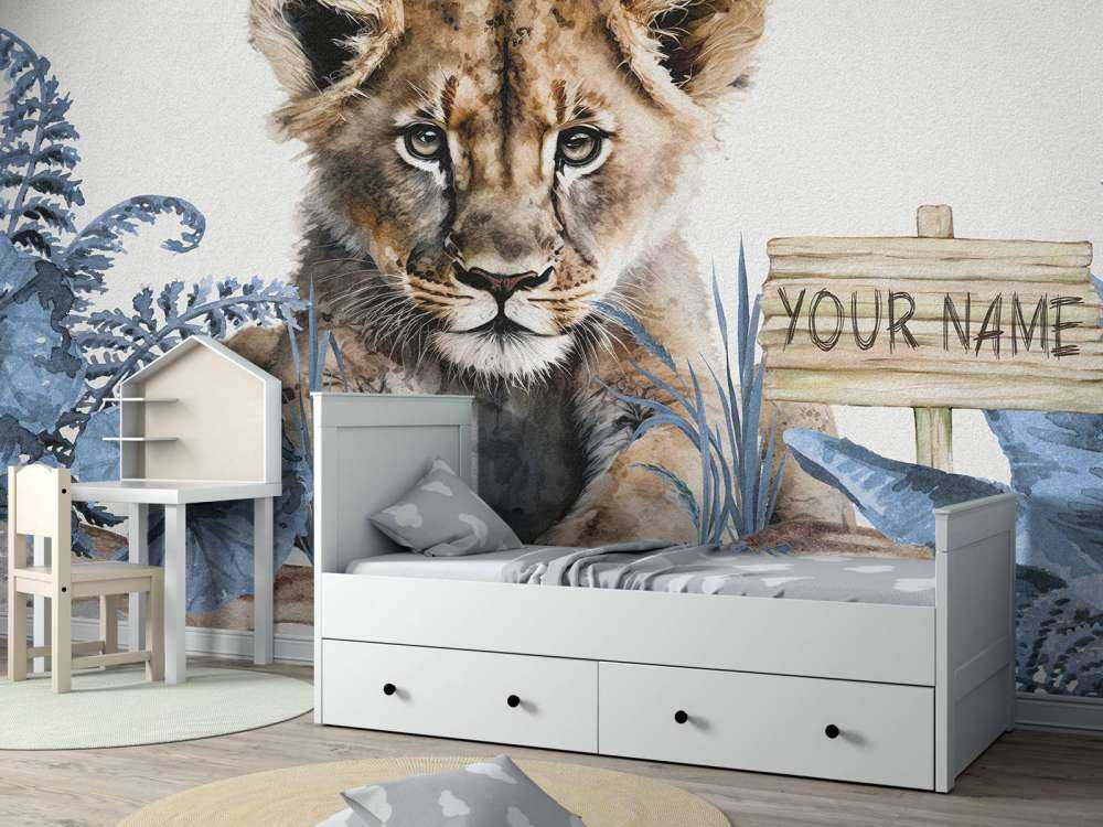 Młody lew w dżungli w kolorze niebieskim