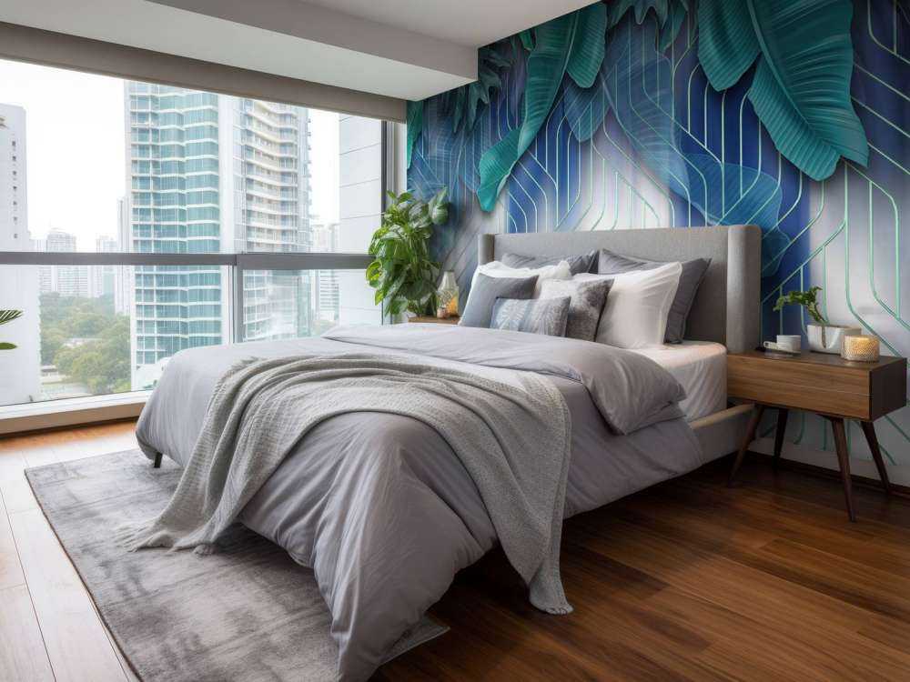 Zielone liście i graficzne zielone linie