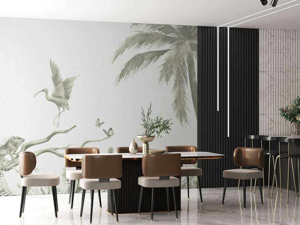 Gałąź ze zwierzętami z dżungli w kolorze zielonym