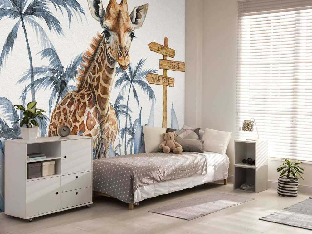 Mała żyrafa w dżungli w kolorze niebieskim