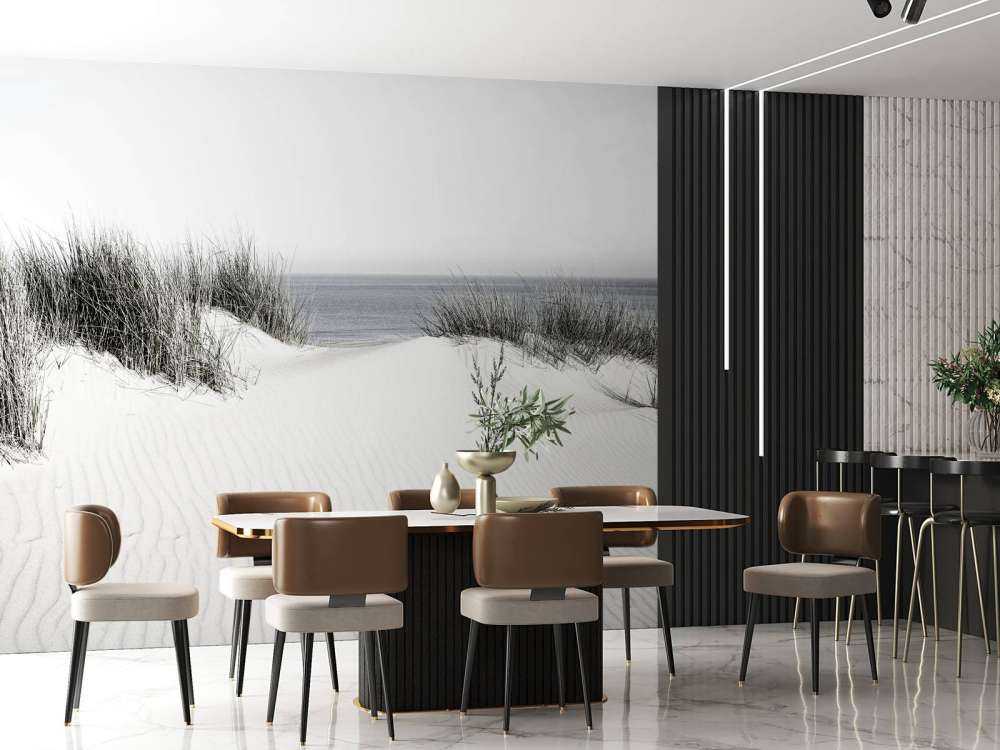 Przejście z wydmy na plażę czarno-białe