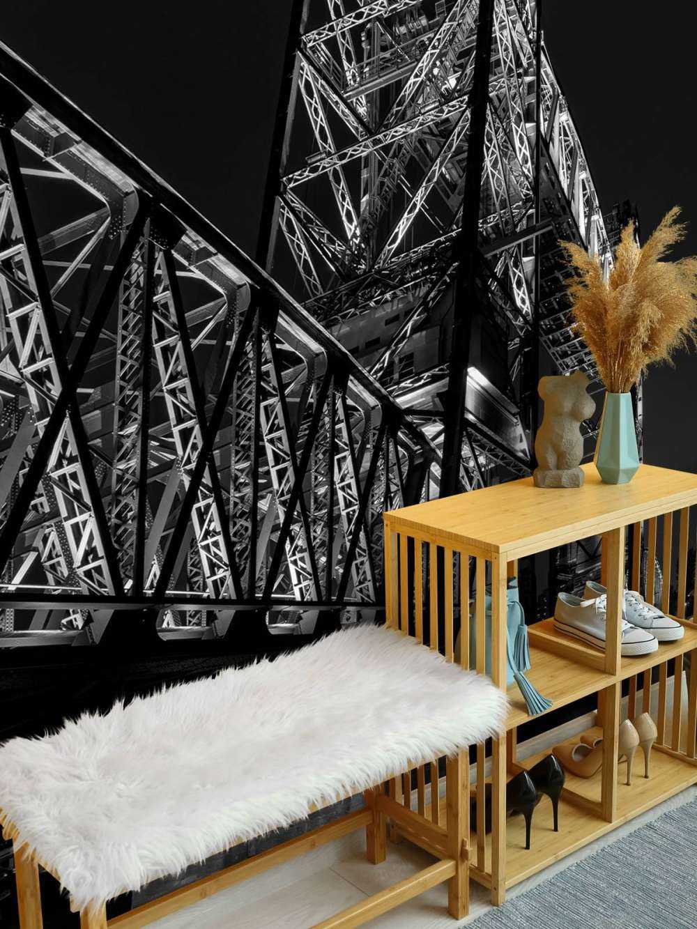 Dawny most kolejowy De Hef w Rotterdamie w czerni i bieli 