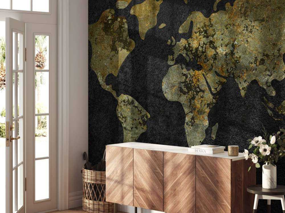 Mapa świata z teksturą złoto-zieloną