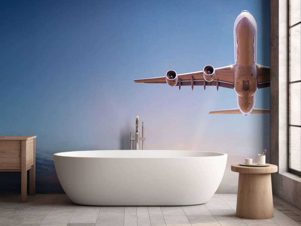 Samolot z pięknym słońcem