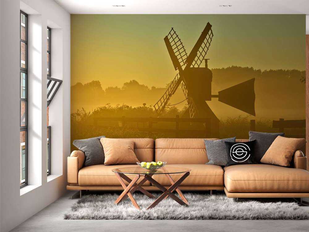 Młyn łąkowy o wschodzie słońca